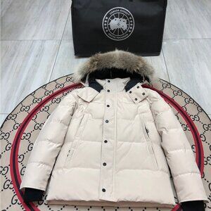 Canada Goose Beige Puffer Jacket with Fur Trim